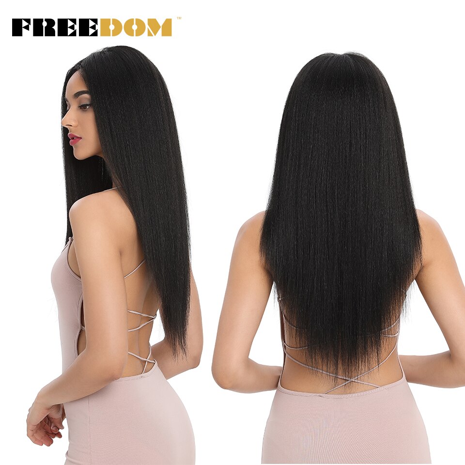 FREIHEIT Synthetische Spitze Front Perücken Für Schwarze Frauen Yaki Gerade Lange 26 zoll perruque Spitze Perücke Baby Haar Hitze Beständig faser – Bild 4