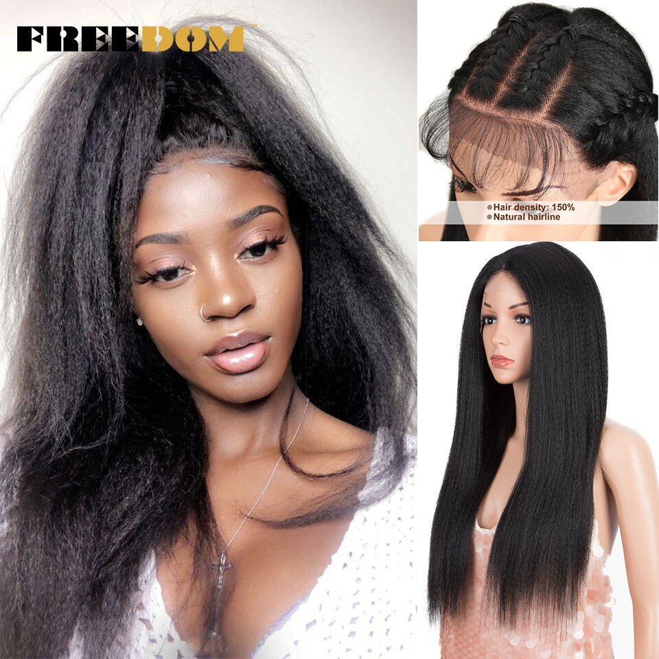 FREIHEIT Synthetische Spitze Front Perücken Für Schwarze Frauen Yaki Gerade Lange 26 zoll perruque Spitze Perücke Baby Haar Hitze Beständig faser – Bild 5