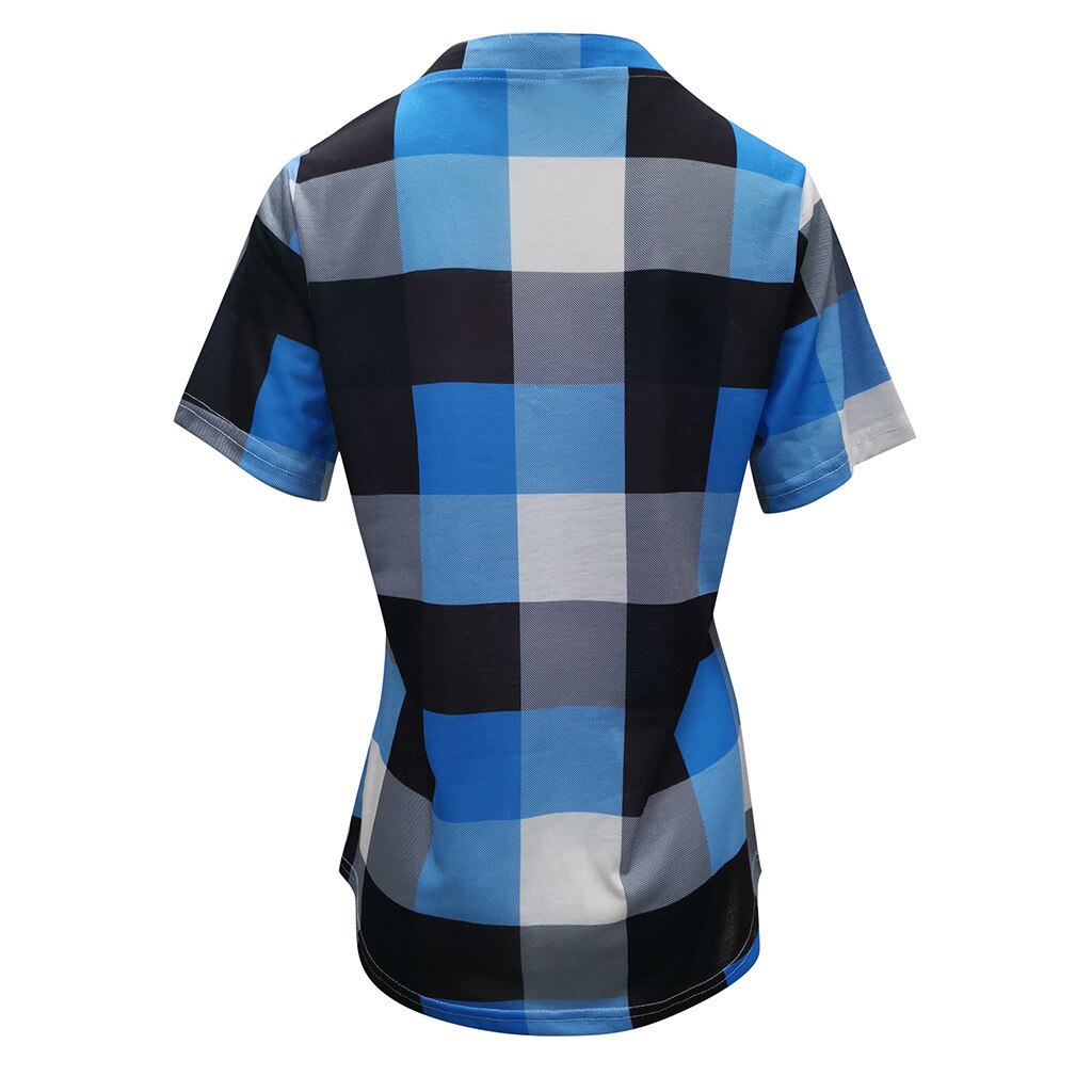 Fashion Plaid T Shirt Plus Größe Baumwolle t-shirt Casual Sommer Damen Sexy V-ausschnitt Tunika Tops Weibliche Frauen Kurzarm Shirt blusas – Bild 5