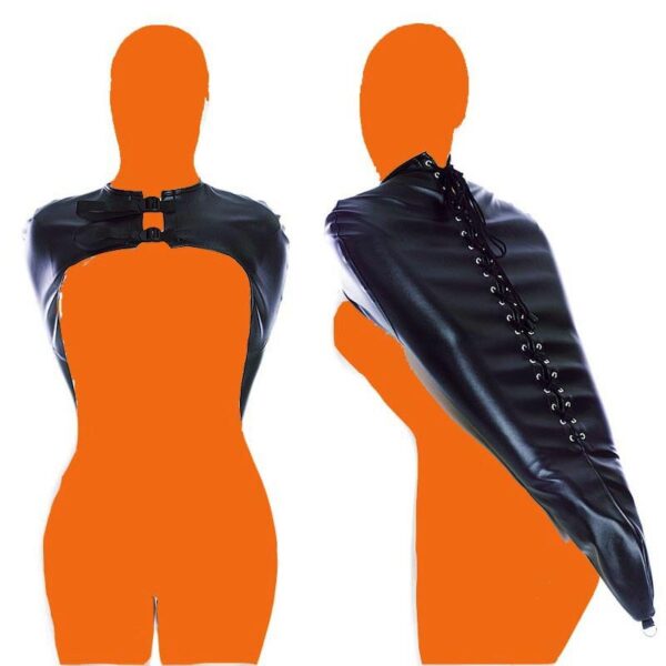 Faux Leder Frauen Schulter und Arm Zurückhaltung Hülse Mono Handschuhe Sichere Arm Bindung Fetisch Cosplay Kostüm