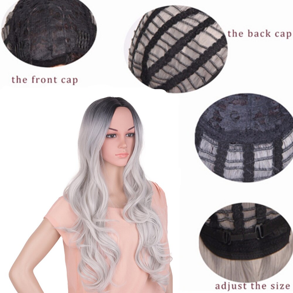 Feilimei Ombre Perücken Synthetische Wärme Beständig Haar Extensions Rosa Rot Grau Lila Lange Wellenförmige Frauen Cosplay Perücken für Frauen – Bild 4