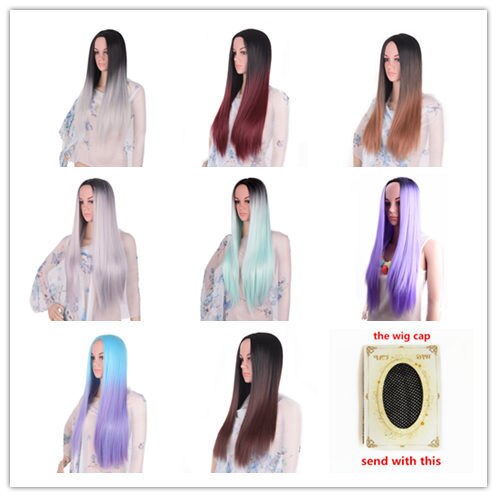Feilimei Ombre Perücken Synthetische Wärme Beständig Haar Extensions Rosa Rot Grau Lila Lange Wellenförmige Frauen Cosplay Perücken für Frauen – Bild 5