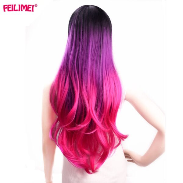 Feilimei Ombre Perücken Synthetische Wärme Beständig Haar Extensions Rosa Rot Grau Lila Lange Wellenförmige Frauen Cosplay Perücken für Frauen