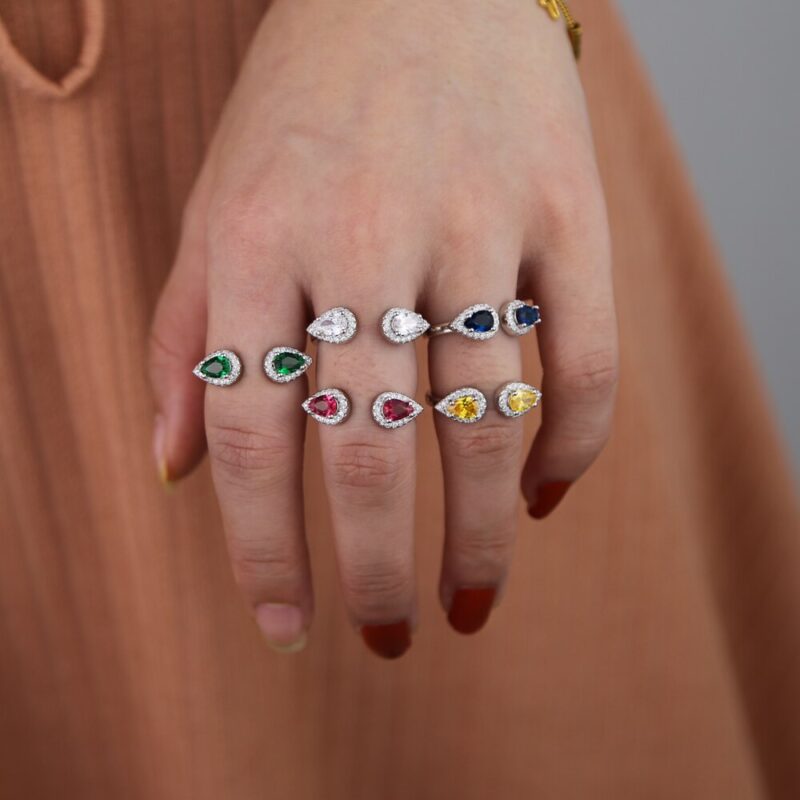 Finger Band Schmuck silber farbe bunte birthstone Ringe mit 3A Zirkonia Kristall Tear Drop Stein Ringe für Frauen