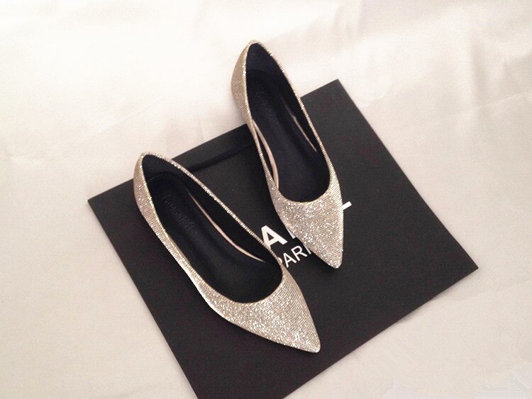 Frühling Einzelnen Schuhe frauen 2019 Neuen Spitzen Flache Schuhe Kleid Brautjungfer Große Größe 41 42 43 44 Gold Silber pailletten Hochzeit Schuhe – Bild 5