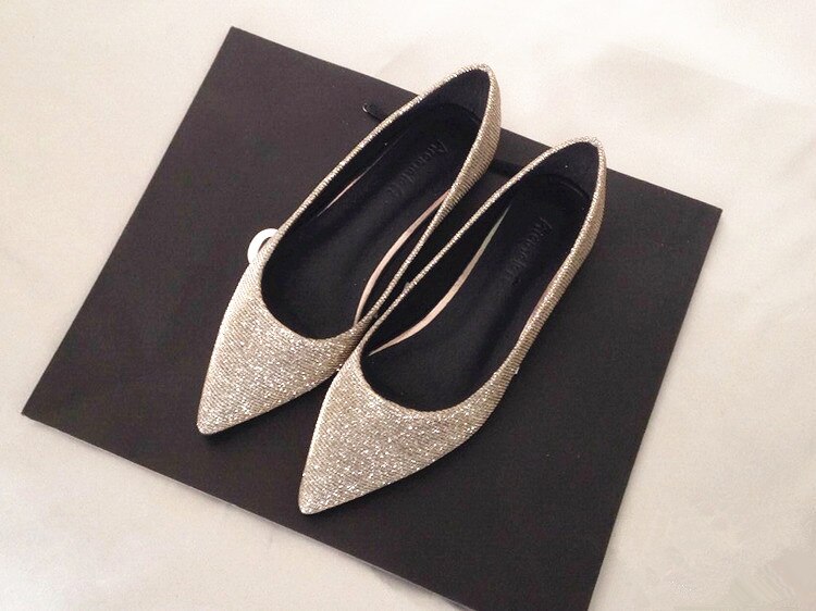 Frühling Einzelnen Schuhe frauen 2019 Neuen Spitzen Flache Schuhe Kleid Brautjungfer Große Größe 41 42 43 44 Gold Silber pailletten Hochzeit Schuhe – Bild 6