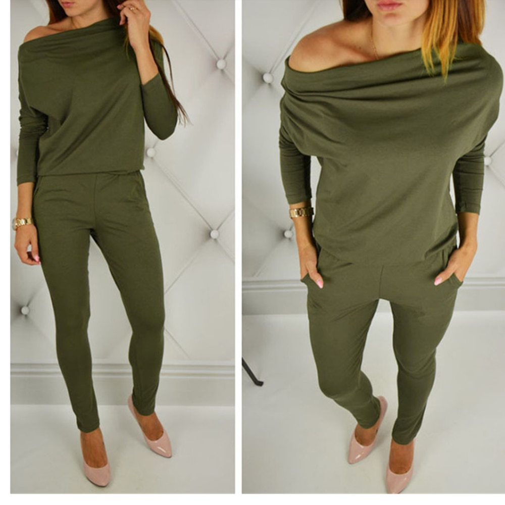 Frühling Herbst Feste Frauen Overall Elegante Lange Hülse Tasche Off Schulter Sexy Overalls Schlank Rompsers Schwarz Bodys Femme