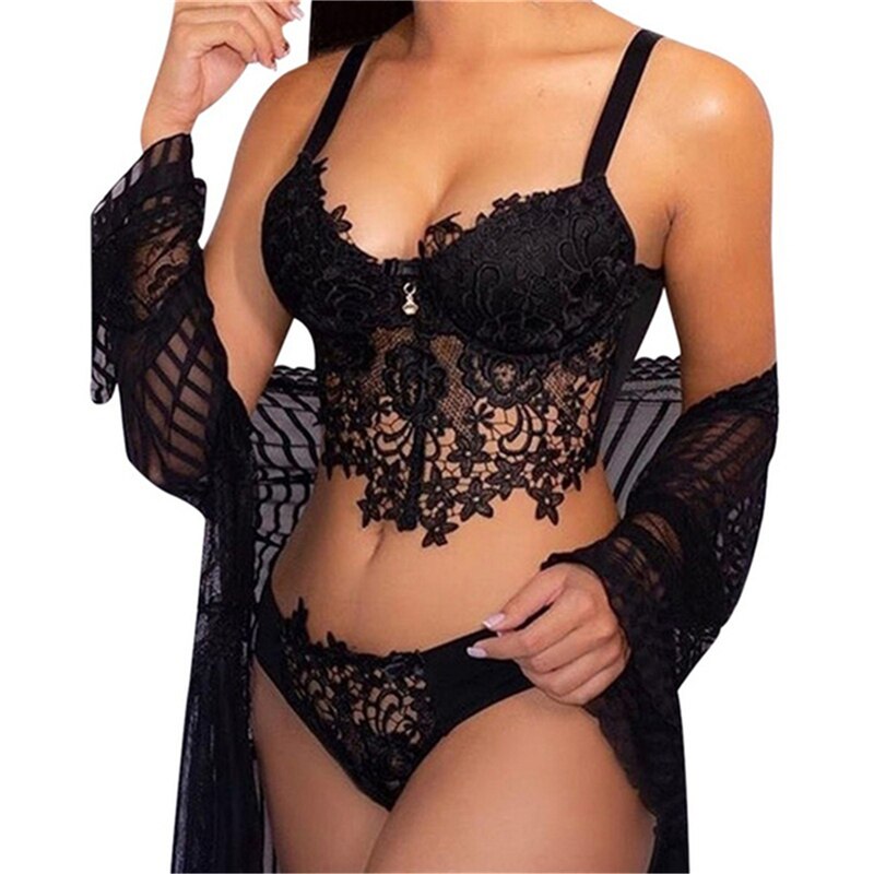 Frau Sexy Bh Set Spitze Transparenten Hohl Femal Schönheit Zurück Dessous Heiße Erotische Unterwäsche Stickerei Büstenhalter Kurze Sexy Sets – Bild 5