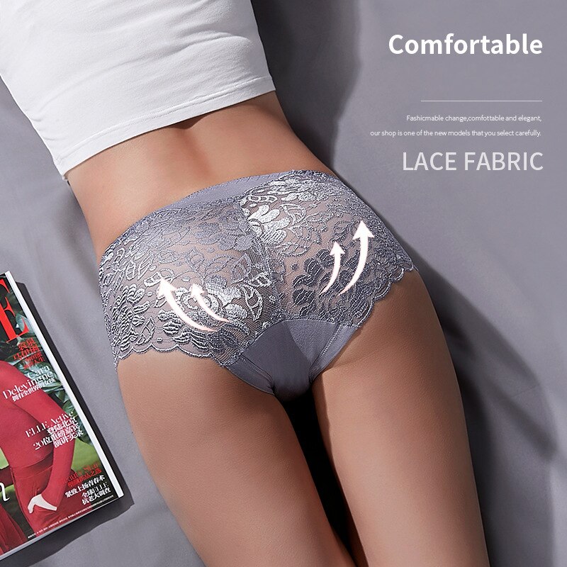 Frauen Baumwolle Unterwäsche Höschen Sexy Spitze Mid-Taille Hohle Weibliche Briefs Hip Fahrstuhl Unterhose Für Dame Plus Größe dessous 2021 – Bild 4