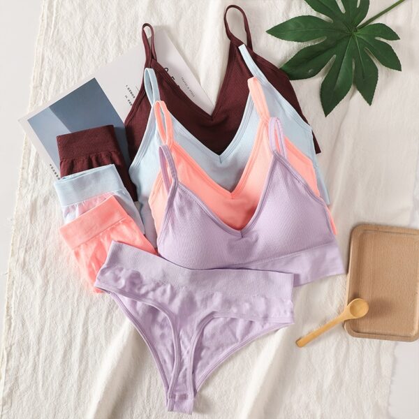 Frauen Bh Höschen Set Sexy G-String Push-Up Bh Crop Top Nahtlose Unterwäsche Fitness Aktive Bh Thongs Weibliche Top Dessous set