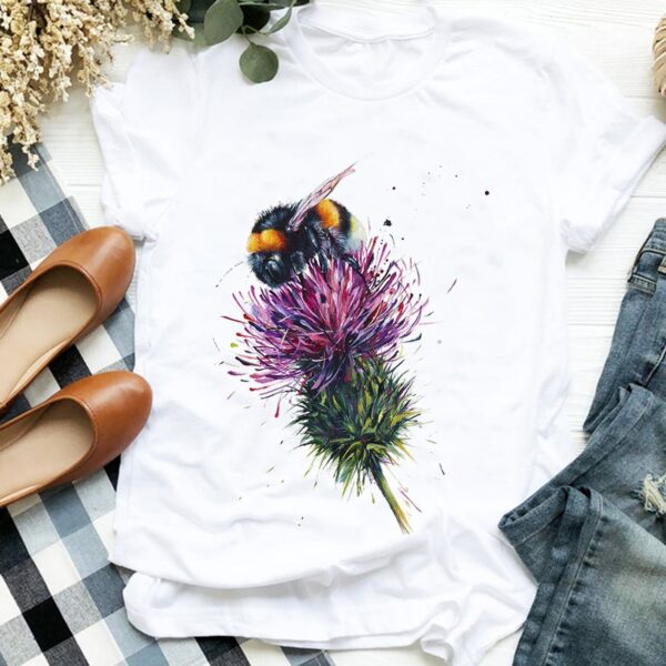 Frauen Dame Floral Aquarell Bee Mode Casual 90s Druck T T Frauen T-shirt für Weibliche Hemd Kleidung Top Grafik t-shirt