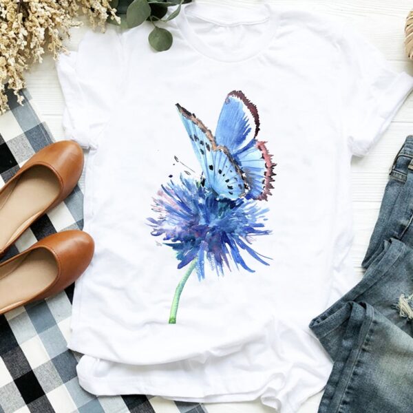 Frauen Dame Schmetterling Floral Aquarell Sommer Herbst 90s Druck T T Frauen T-shirt für Weibliche Hemd Kleidung Top Grafik t-shirt