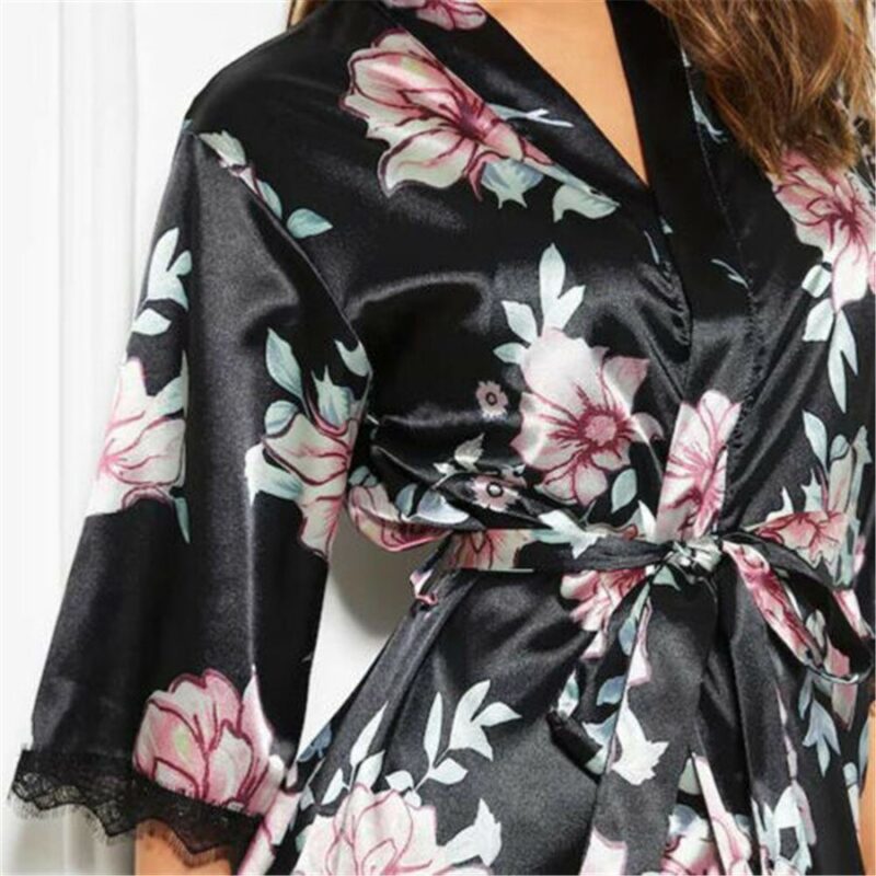 Frauen Damen Sexy Floral Print Bademäntel Satin Seide Brautjungfer Robe Langen Nachthemd Nachtwäsche Pyjamas Dessous Nacht Kleid Kleider – Bild 5