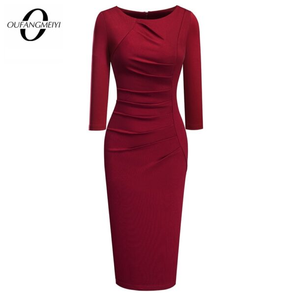 Frauen Elegante Mode Einfarbig Tragen zu Arbeiten Kleider Business Büro Vinatge Bodycon Formale Kleid EB600