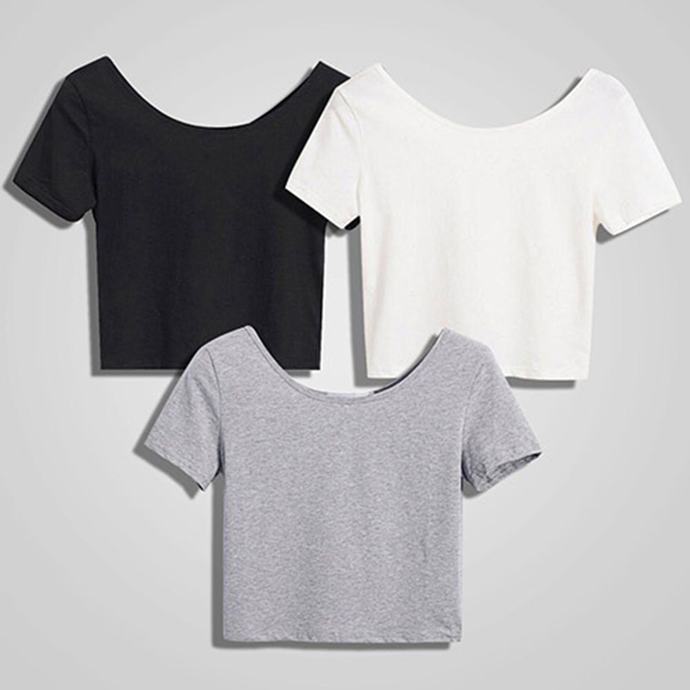 Frauen Grund Einfache Alle-match Einfarbig Stretch T-shirts 1PC Kurzen Nabel Top Damen Kurzarm O neck sexy Crop Top