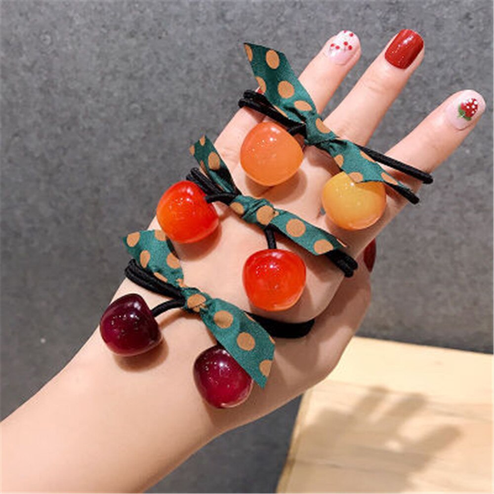 Frauen Haar Krawatten Elastische Gummibänder Bogen Mädchen Acryl Kirsche Blume Bär Bogen Knoten Koreanische Kopf Zubehör Scrunchies Großhandel – Bild 2