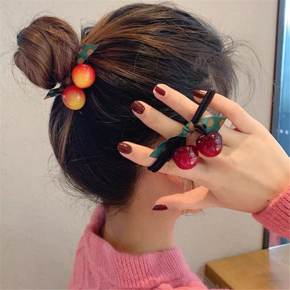 Frauen Haar Krawatten Elastische Gummibänder Bogen Mädchen Acryl Kirsche Blume Bär Bogen Knoten Koreanische Kopf Zubehör Scrunchies Großhandel