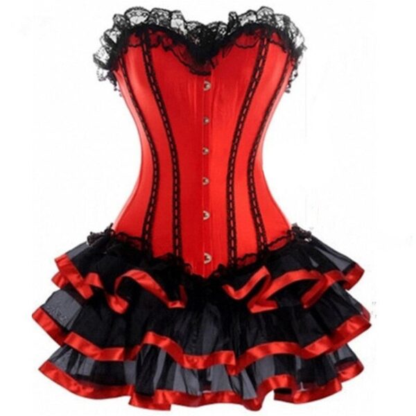 Frauen Korsett Burlesque Tänzerin Kleid Hexe Halloween Sexy Unterbrust Bustier Korsett Red Gothic Korsett Kleid Mit Mini Rock 6XL