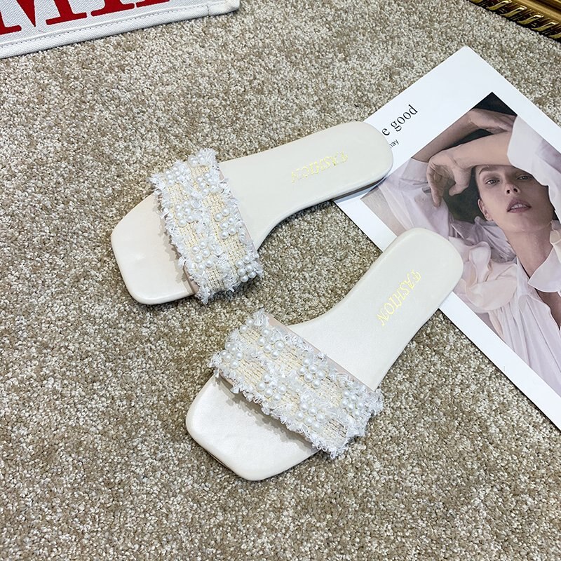 Frauen Marke Hausschuhe Sommer Gleitet Offene spitze Flache Beiläufige Schuhe Freizeit Slip-On Süße Sandale Weibliche Strand Flip-Flops große Größe 44 – Bild 4