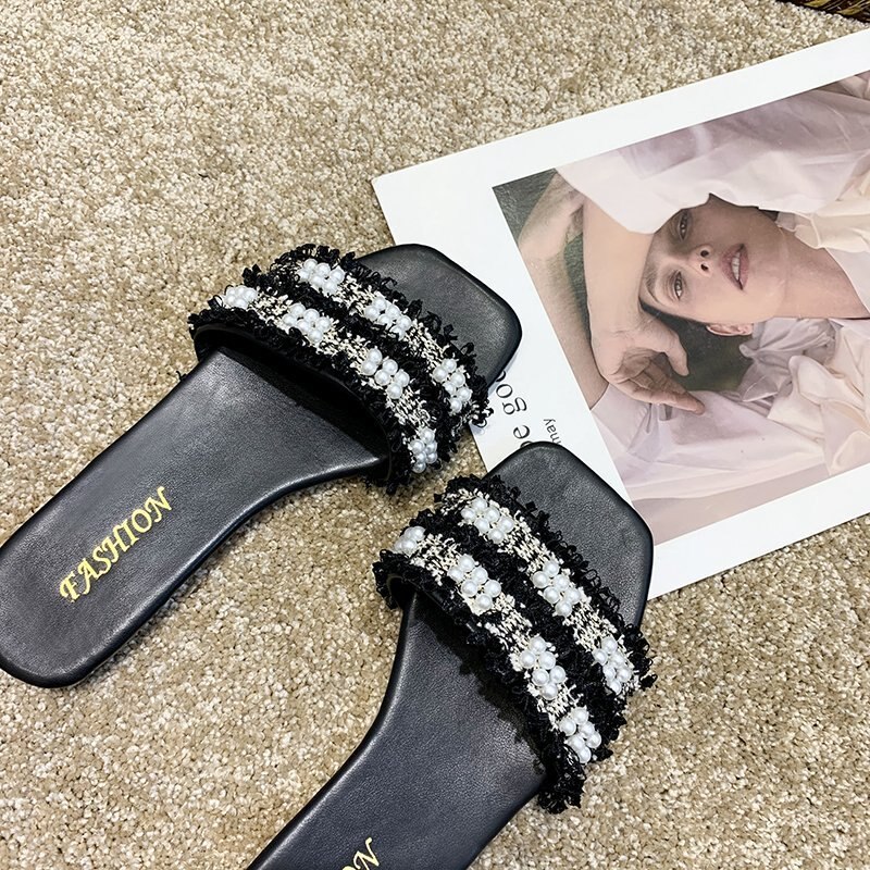 Frauen Marke Hausschuhe Sommer Gleitet Offene spitze Flache Beiläufige Schuhe Freizeit Slip-On Süße Sandale Weibliche Strand Flip-Flops große Größe 44 – Bild 5