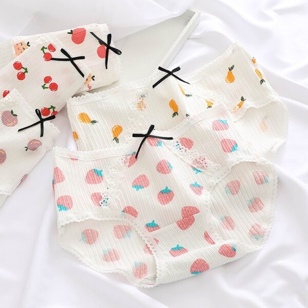 Frauen Niedlich Obst Mode Erdbeere Liebe Unterwäsche Rüschen Baumwolle Unterwäsche Mode Gedruckt Bogen Unterwäsche Damen Unterwäsche