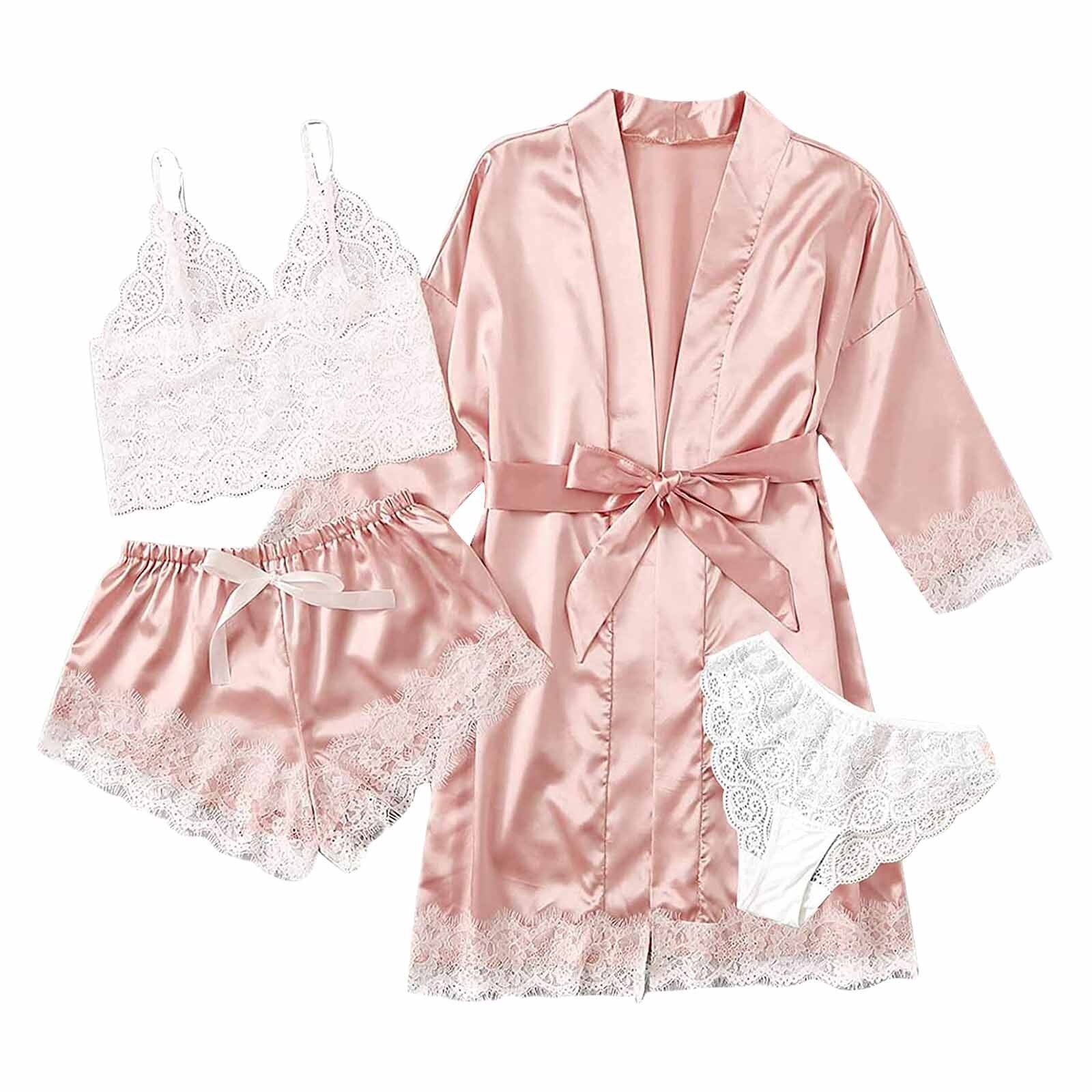 Frauen Pyjama Sets 4-Stück Frauen Sexy Strumpfband Dessous Set Roben V-ausschnitt Spitze Body Komfortable Unterwäsche nachtwäsche frauen set – Bild 5