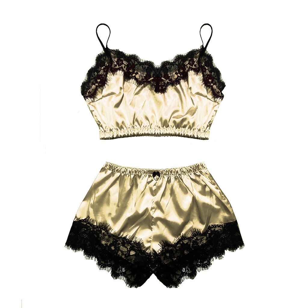Frauen Satin Spitze Leibchen Mit Bogen Shorts Pyjamas Neue Damen Boyshort Dessous Nachtwäsche Set S-XL Dessous Body Korsett Femme – Bild 5