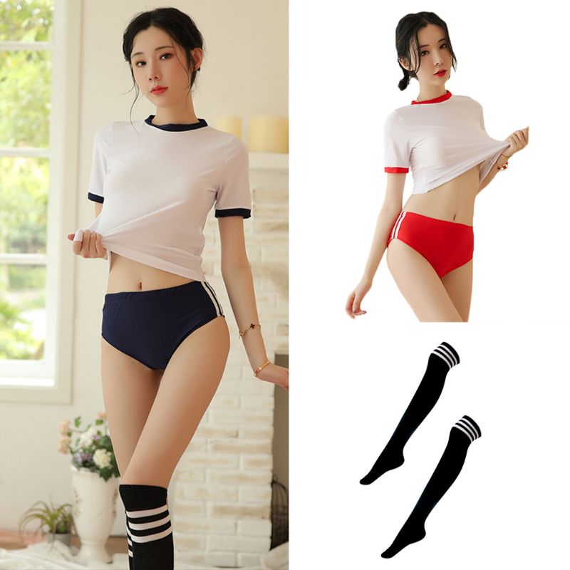 Frauen Sexy Japanischen Schülerin Anime Uniform Dessous Kurzarm Crop Top Briefs Cosplay Cheerleading Sport Gym Anzug