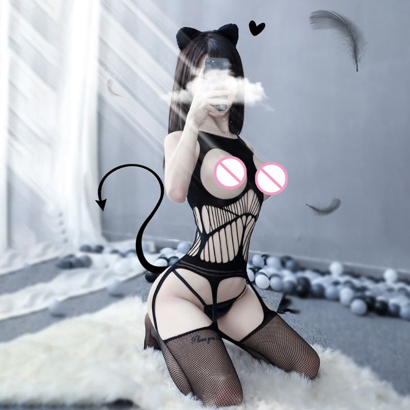 Frauen Sexy Off Schulter Aushöhlen Dessous Body Fishnet Strümpfe Open Cup Ouvert Nachtwäsche Bodystockings – Bild 2