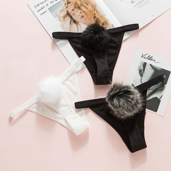 Frauen Sexy Pompom Höschen Kaninchen Haar Ball Briefs G String Nette Damen Mädchen der Baumwolle Tanga T-zurück Unterwäsche