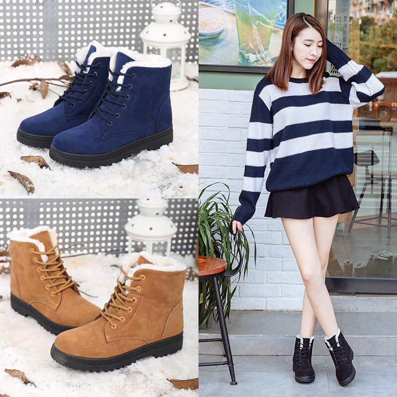 Frauen Stiefel Plus Größe 44 Schnee Boot Für Frauen Winter Schuhe Heels Winter Stiefel Ankle Botas Mujer Warm Plüsch Einlegesohle schuhe Frau – Bild 4