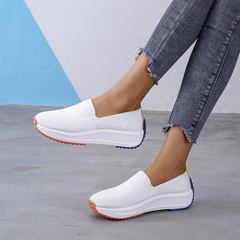 Frauen sommer pumpt niedrigen absätzen keile atmungsaktive mesh-slip auf turnschuhe plus größe schuhe frau weibliche