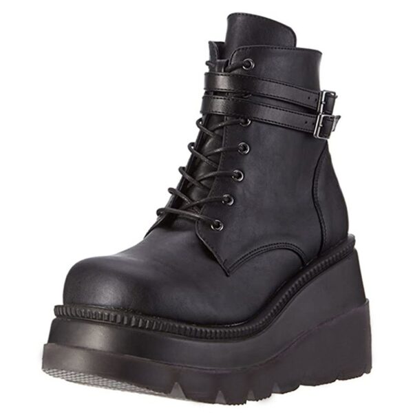 Frauen winter Stiefel Nicht-slip Spitze Up Schnalle PU Leder Schuhe Plus Größe Martin stiefel mujer Goth Stiefel Knöchel stiefel für Frauen