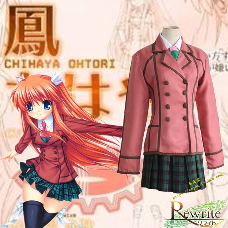 Freies verschiffen Heiße Spiel Rewrite cosplay Ohtori Chihaya cos JK Japanischen mädchen schuluniformen vollen satz (mantel hemd rock tie)