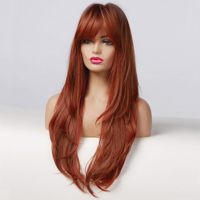 GEMMA Lange Gerade Ombre Schwarz Orange Wein Rote Perücke mit Pony Synthetische Haar für Frauen Hitzebeständige Layered Cosplay Täglichen perücke – Bild 4
