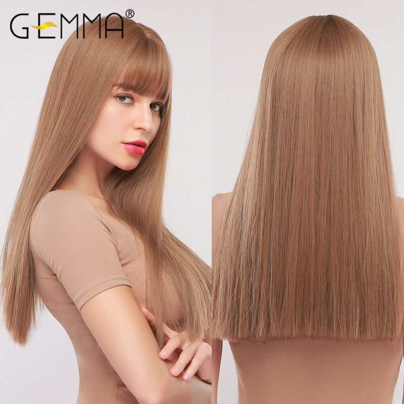 GEMMA Lange Gerade Ombre Schwarz Orange Wein Rote Perücke mit Pony Synthetische Haar für Frauen Hitzebeständige Layered Cosplay Täglichen perücke – Bild 6
