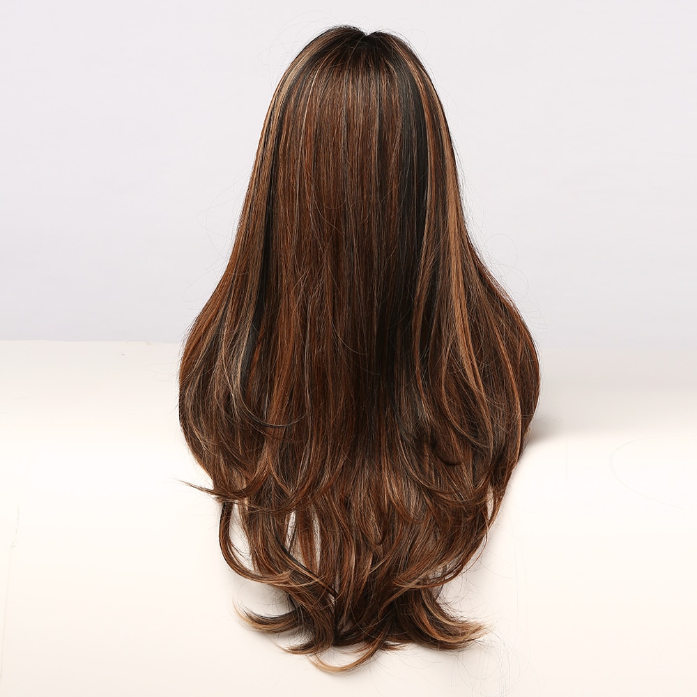 GEMMA Natur Mittleren Teil Synthetische Perücken für Schwarze Frauen Lange Wellenförmige Haar Cosplay Schwarz Braun Goldene Highlight Perücke Hitze Beständig – Bild 5