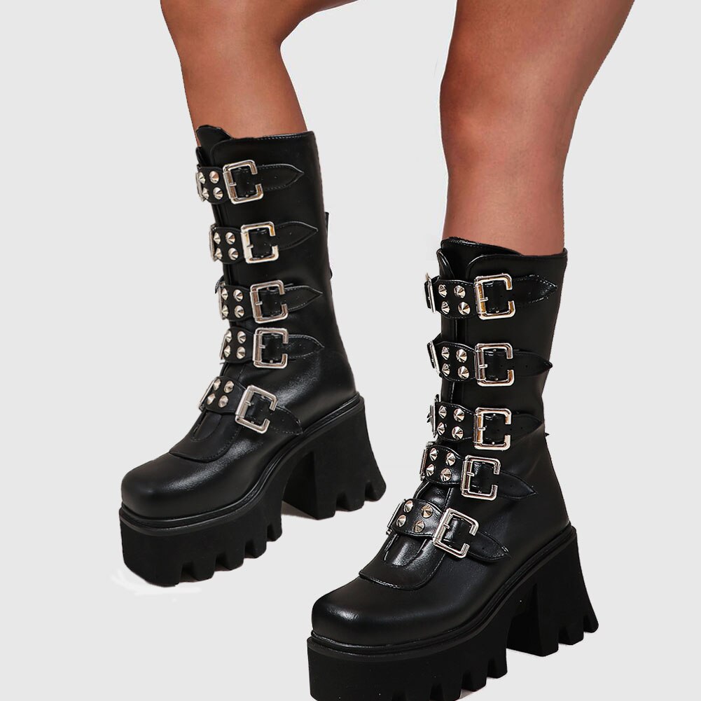 GIGIFOX 2020 Big Größe 44 Top Qualität High Heels Winter Dropship Frauen Schuhe Plattform Mode Coolen Street Motorräder Stiefel – Bild 3