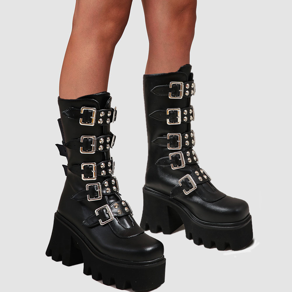 GIGIFOX 2020 Big Größe 44 Top Qualität High Heels Winter Dropship Frauen Schuhe Plattform Mode Coolen Street Motorräder Stiefel