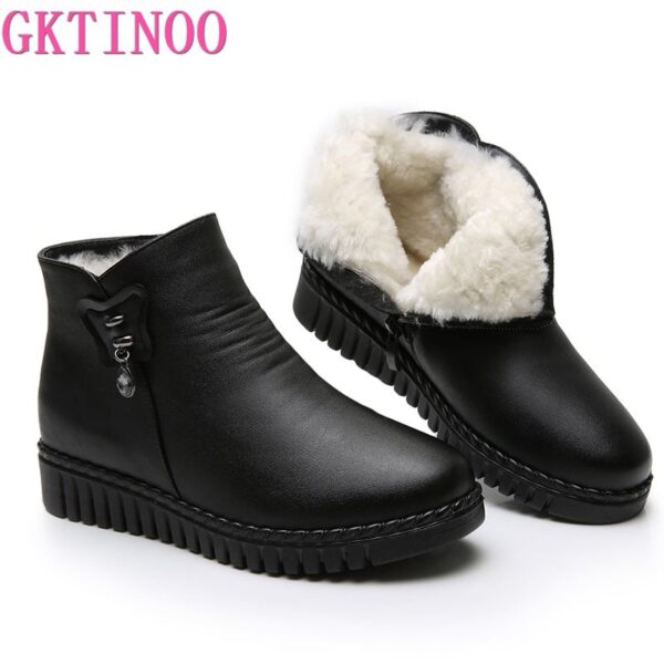 GKTINOO 2021 Frauen Schnee Stiefel Winter Flache Heels Stiefeletten Frauen Warme Plattform Schuhe Leder Dickes Fell Booties