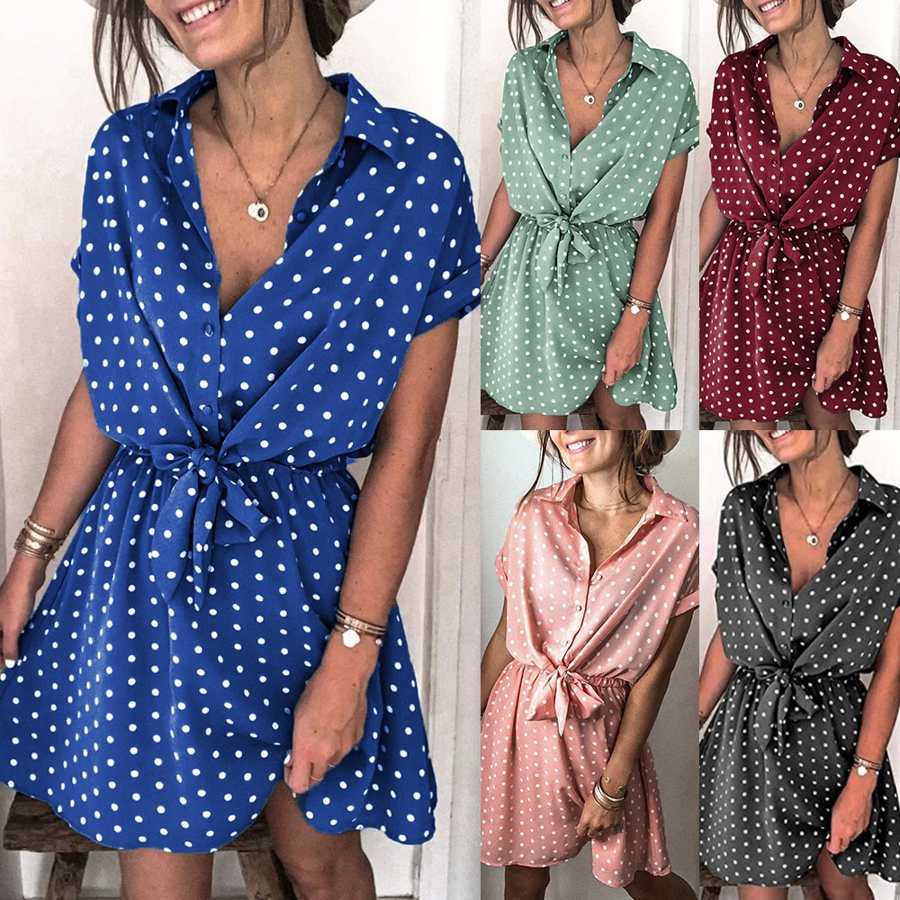 GXDS Kleider Büro Dame Boho Dot Muster Frauen Kleidung Schwarz Viskose Bogen-Knoten Outfits Lose Weiche Beiläufige Kleid 2021 großhandel – Bild 6