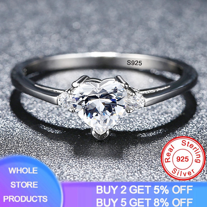 Geschenk der Liebe Frauen Mädchen 100% Solide 925 Silber Herz Form Zirkonia Engagement Ringe Ringe Größe 3 4 5 6 7 8 9 10 11 12 13