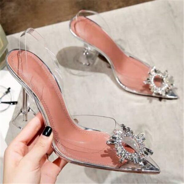 Große größe 44 45 Frauen Pumpt Elegante spitz Strass High heels Hochzeit Schuhe Kristall Klar mit hohen absätzen Slingback Pumps Sandalen