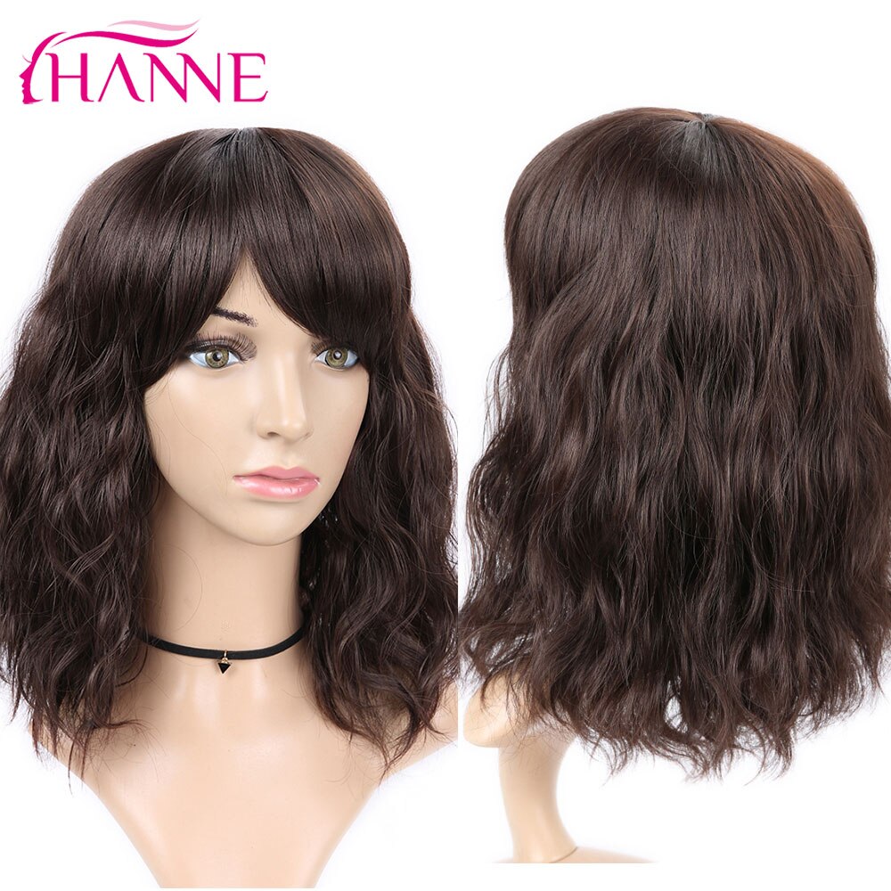 HANNE Kurze Natürliche Welle Synthetische Haar Perücke Mit Freies Pony Schwarz oder Braun Hitze Beständig Faser Perücken Für Schwarz/weiß Frauen – Bild 2