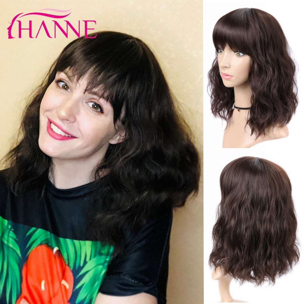 HANNE Kurze Natürliche Welle Synthetische Haar Perücke Mit Freies Pony Schwarz oder Braun Hitze Beständig Faser Perücken Für Schwarz/weiß Frauen – Bild 3