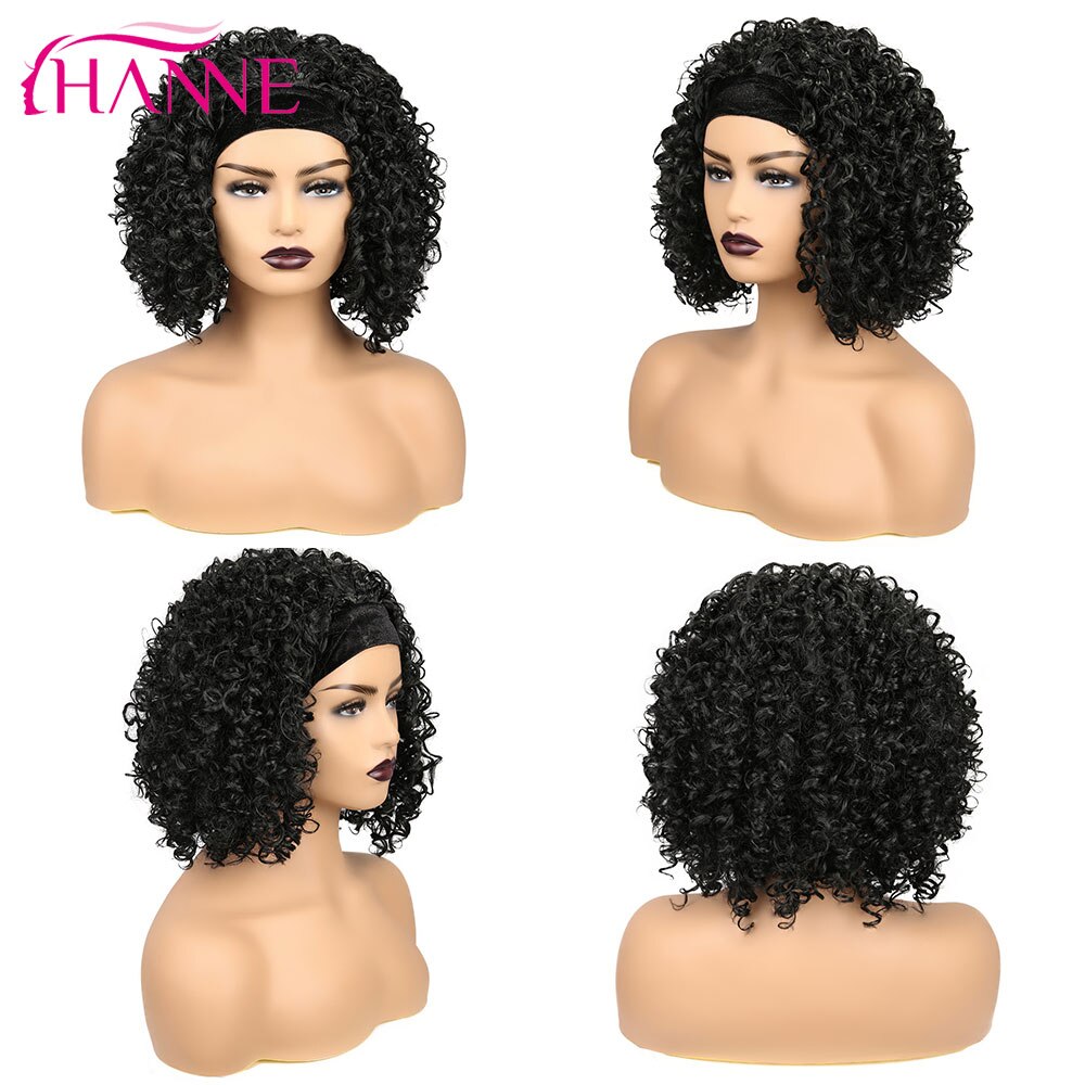 HANNE Schwarz Afro Verworrene Lockige Stirnband Perücke Halb Synthetische Kurze Perücken Für Schwarz Oder Weiß Frauen Natürliche Wärme Beständig Haar – Bild 5
