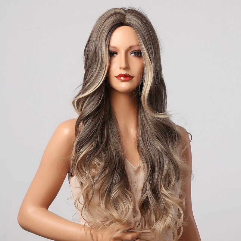 HENRY MARGU Lange Braun Blonde Ombre Wellenförmige Perücken Synthetische Natürliche Perücken Mittleren Teil Täglichen Cosplay Perücken für Frauen Hitze Beständig – Bild 2