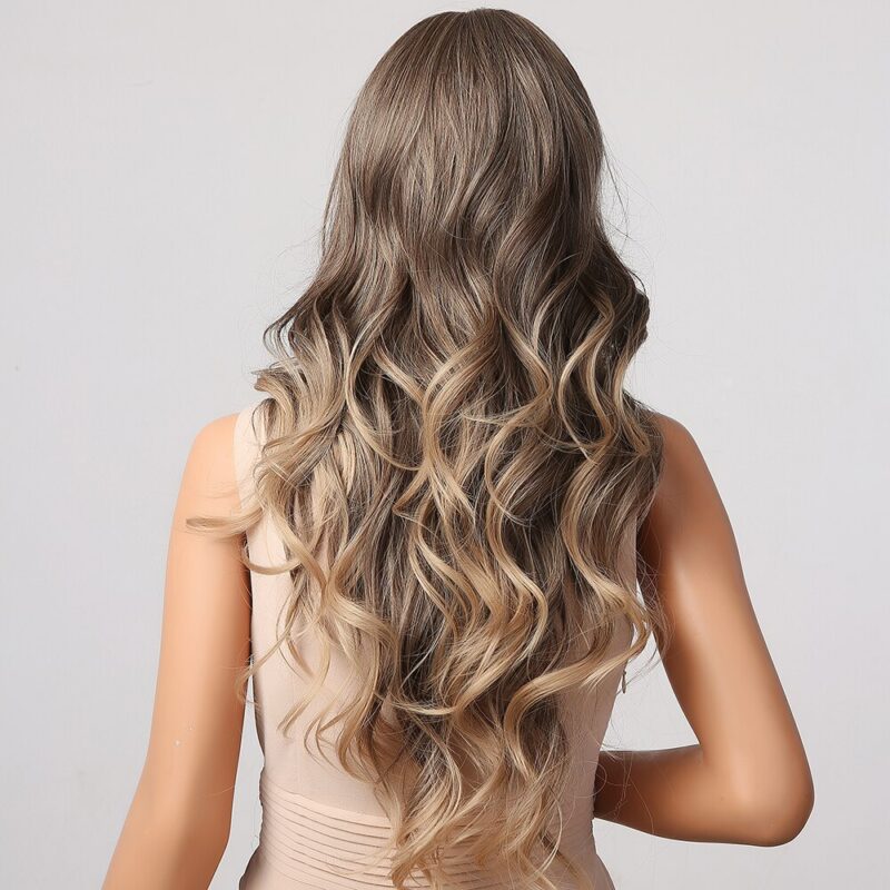 HENRY MARGU Lange Braun Blonde Ombre Wellenförmige Perücken Synthetische Natürliche Perücken Mittleren Teil Täglichen Cosplay Perücken für Frauen Hitze Beständig – Bild 5