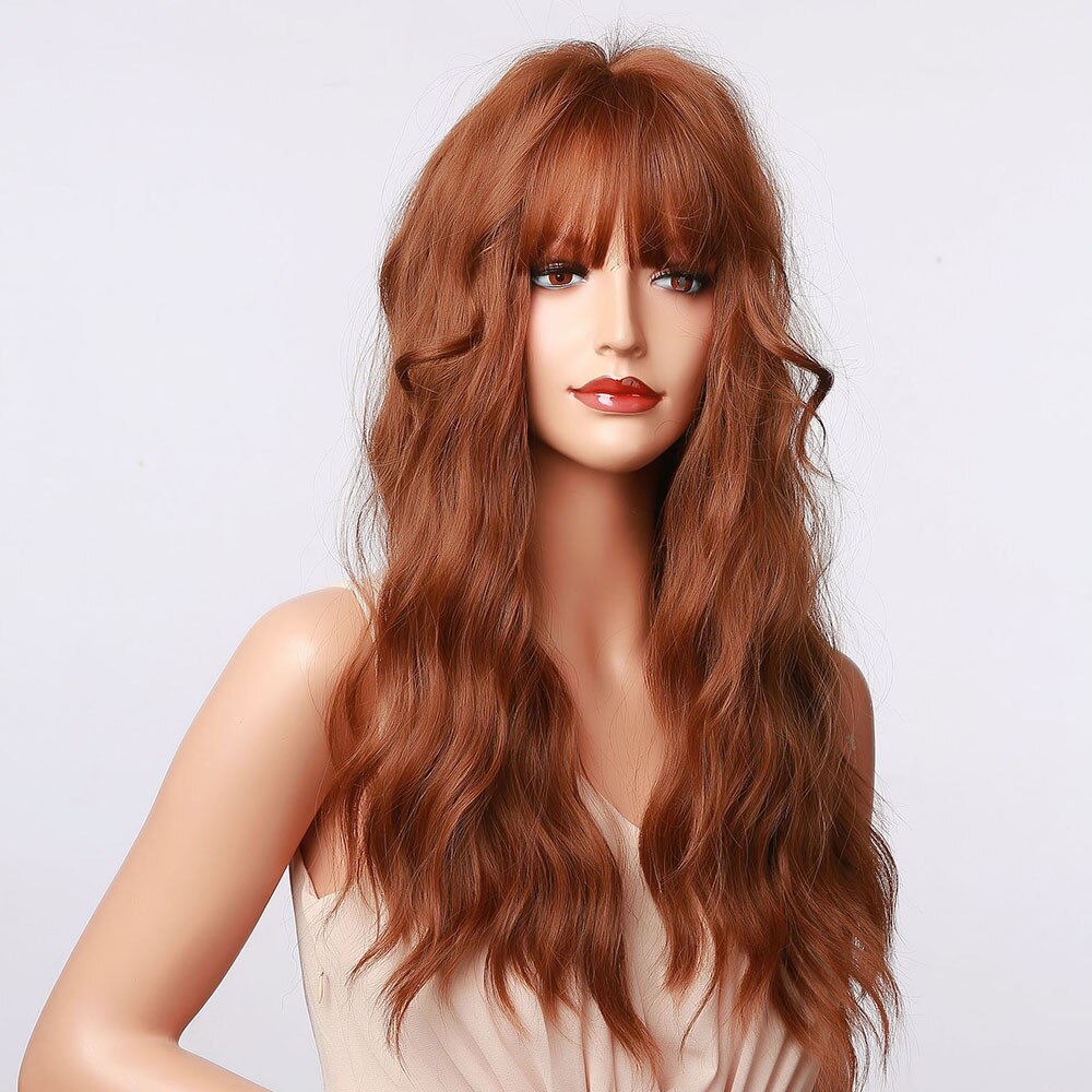 HENRY MARGU Lange Wellenförmige Braun Rot Orange Perücken mit Pony Cosplay Partei Synthetische Haar Perücken für Schwarze Frauen Afro Wärme beständig – Bild 2