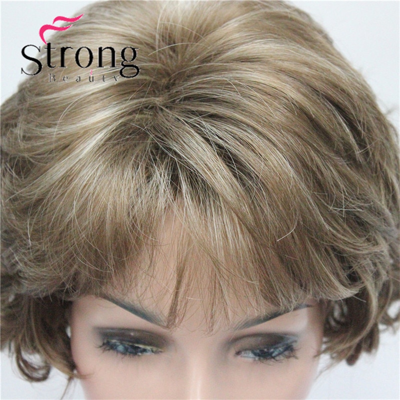 E-7125 #12TT26 New Wavy Curly Wig Light Brown Mix Blonde Short Synthetic Hair Full Women's Wigs (4)